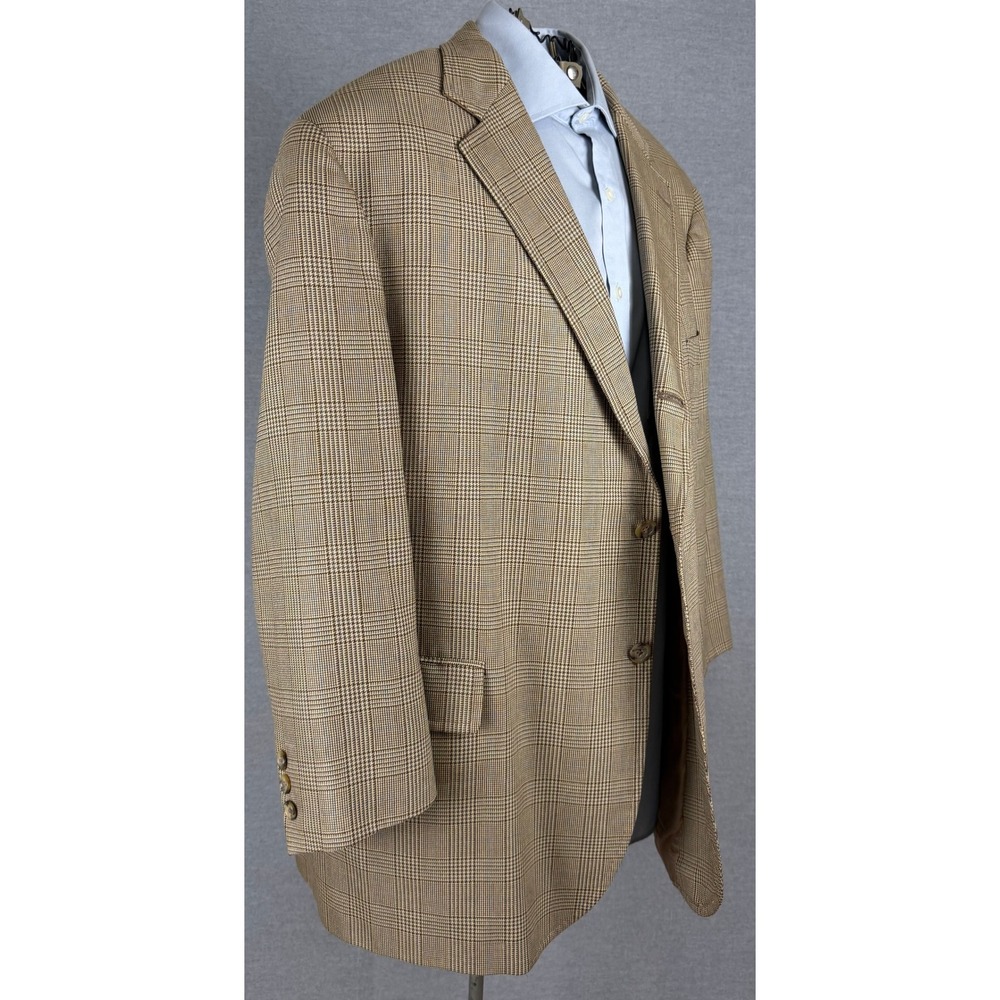 Southwick Eddie Jacobs Mens 44R Blazer Glen‎ Plaid Tan Brown Sport Coat USA Made